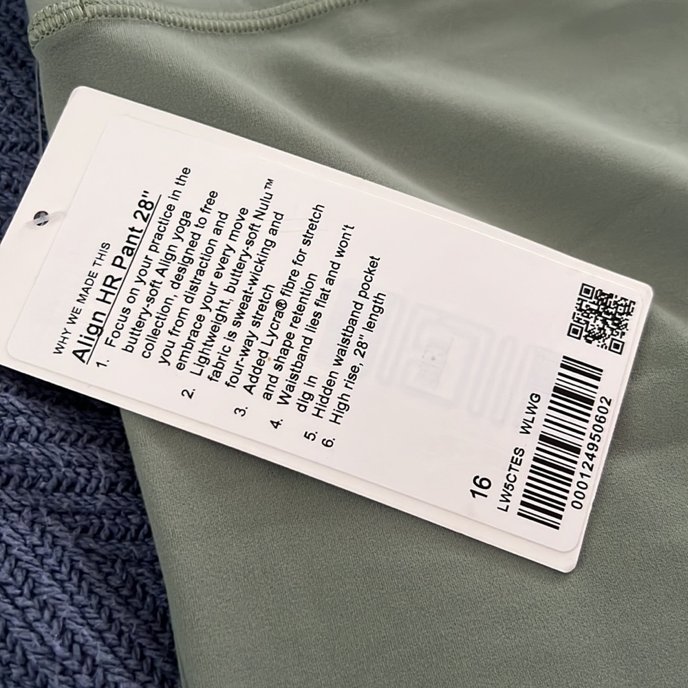 NWT Lululemon Align Pant 28" Willow Green sz16